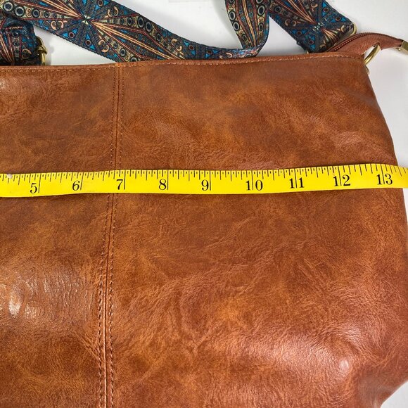 Hobo Crossbody Vegan Chestnut Brown Leather Shoulder Bag - Picture 7 of 9